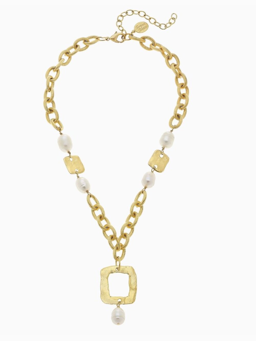 Modern! Susan Shaw Gold Square Freshwater Pearl Necklace — Elegant Statement